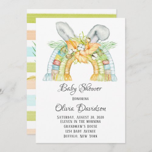 Boho Easter Bunny Ears Rope Rainbow Baby Shower Invitation