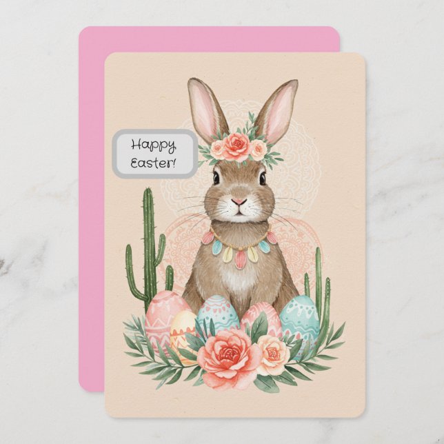 Boho Easter Bunny Printable Card – Whimsical (Front/Back)