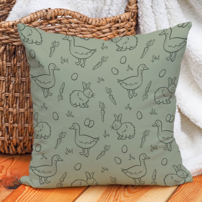 Boho Easter Bunny Rabbit Goose Spring Sage Green Throw Pillow (Creator Uploaded)
