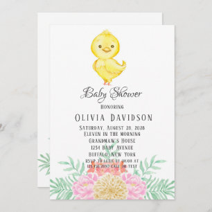 Boho Easter Chicken Watercolor Florals Baby Shower Invitation
