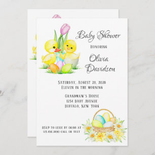 Boho Easter Chicks And Tulips Baby Shower Invitation