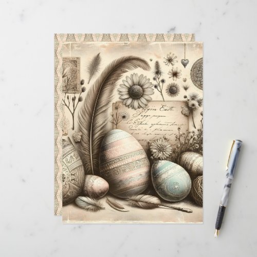Boho Easter Ephemera Scrapbook Paper