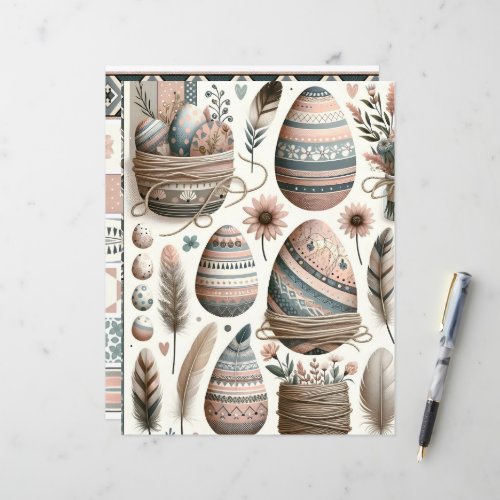 Boho Easter Ephemera Scrapbook Paper
