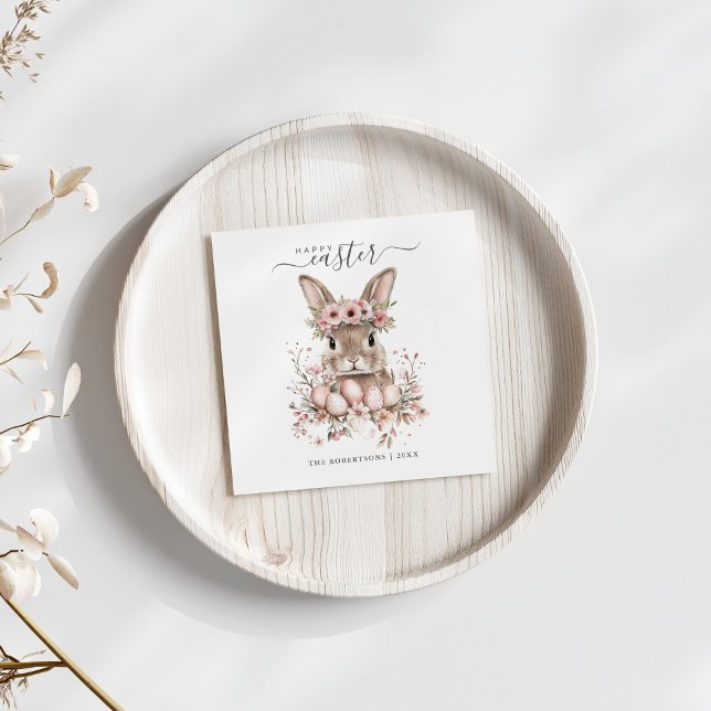 Boho Easter Pretty Bunny Blush Floral Eggs  Napkins (Boho Easter Pretty Bunny Blush Floral Eggs Napkins on a neutral boho spring table.)