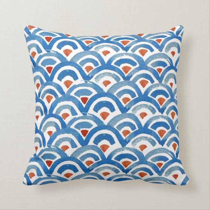 Boho Eclectic Blue and Orange Pillow | Zazzle.com