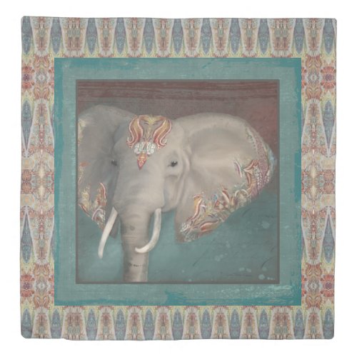 Boho Eclectic Elephant Art Bohemian Tribal Kashmir Duvet Cover