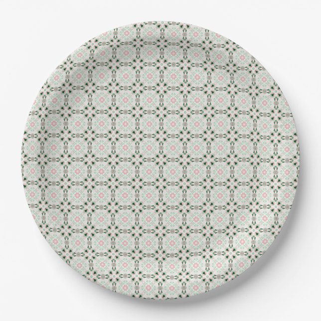 Boho Eclectic Intricate Delicate Christmas Pattern Paper Plates (Front)