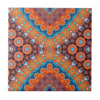 Boho Eclectic Kaleidoscopic Mosaic Hip Teal Ochre Ceramic Tile
