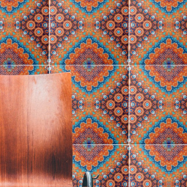 Boho Eclectic Kaleidoscopic Mosaic Hip Teal Ochre Ceramic Tile (Creator Uploaded)