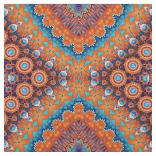 Boho Eclectic Kaleidoscopic Mosaic Hip Teal Ochre Fabric