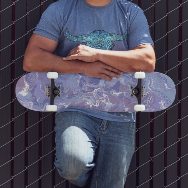 Boho Eclectic Soft Purple Digital Abstract Marble Skateboard (Outdoor 3)
