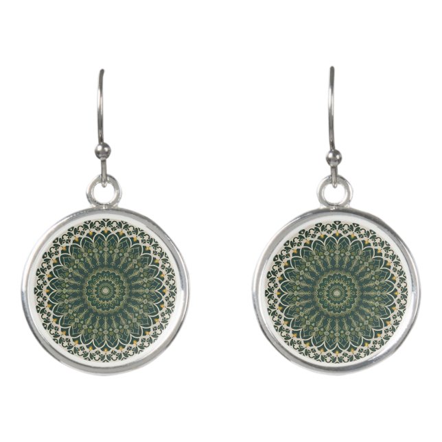 Boho Eclectic Style Green Mandala Earrings (Front)