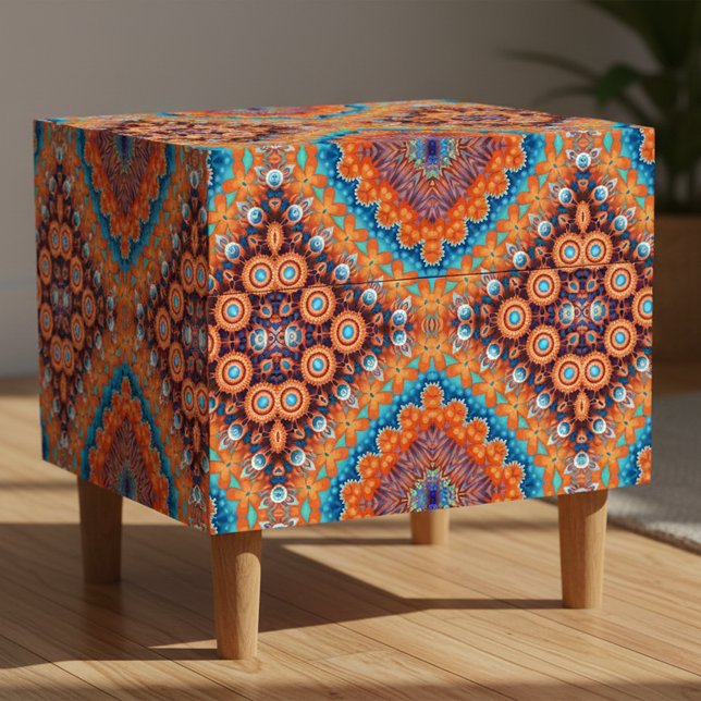 Boho Eclectic Teal Blue & Orange Ochre Mosaic Tissue Paper (Creator Uploaded)
