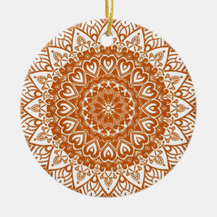 Boho Eclectic Tibetan Inspired Orange Mandala Ceramic Ornament