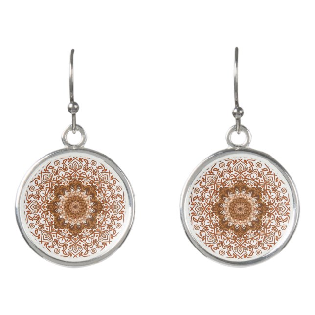 Boho Eclectic Tibetan Inspired Orange Mandala Earrings (Front)