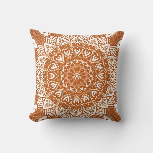 Boho Eclectic Tibetan Inspired Orange Mandala Throw Pillow