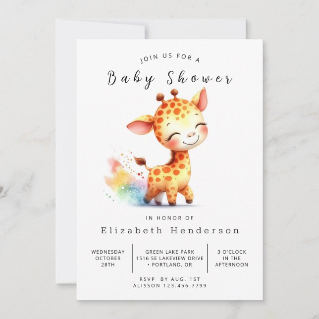 Boho Editable Giraffe Baby Shower Invitation (Front)