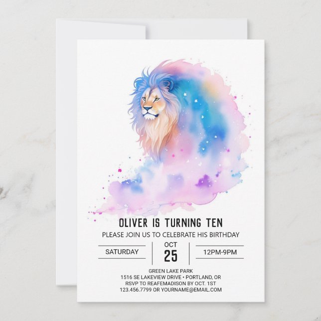 Boho Editable Lion Birthday Invitation (Front)