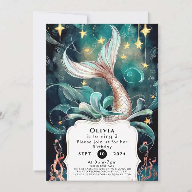 Boho Editable Mermaid Birthday Invitation (Front)