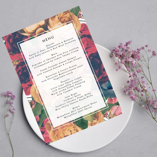 Boho Editable Roses Modern Wedding Menu