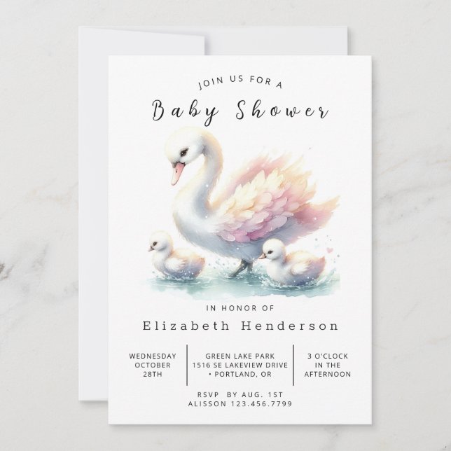 Boho Editable Swan Baby Shower Invitation (Front)