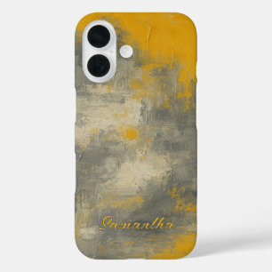 Boho Elegance Abstract Mustard & Gray Art iPhone 16 Case