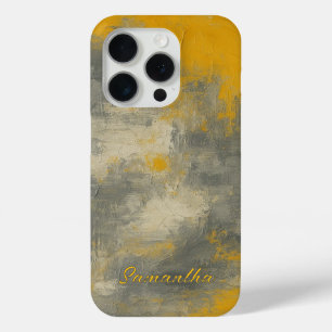 Boho Elegance Abstract Mustard & Gray Art iPhone 15 Pro Case