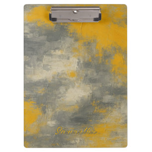 Boho Elegance Abstract Mustard & Gray Art Clipboard