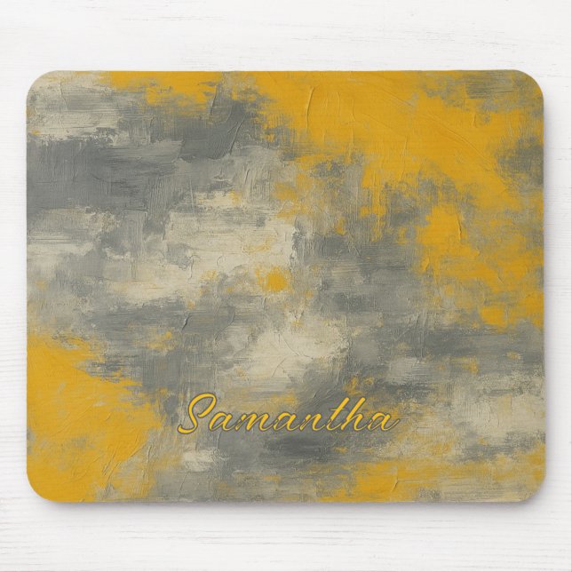 Boho Elegance Abstract Mustard & Gray Art Mouse Pad (Front)