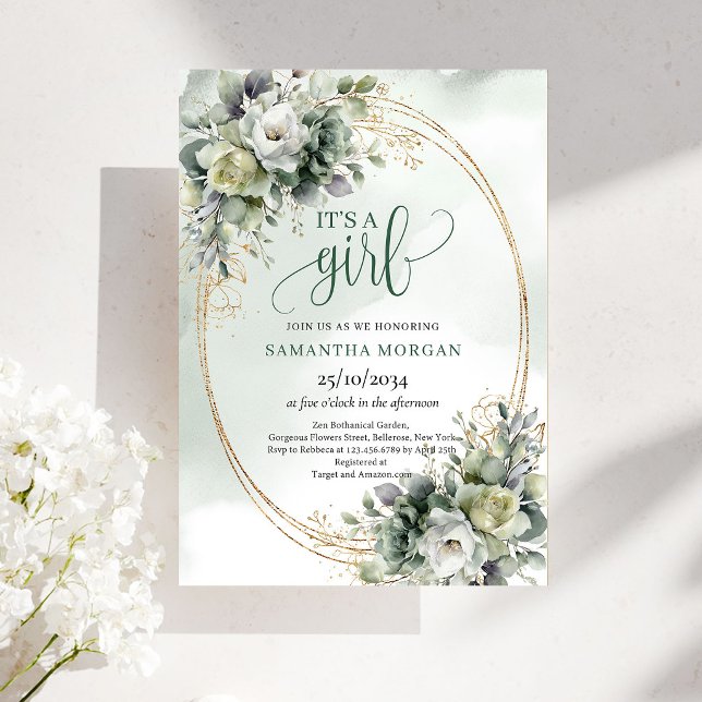 Boho Elegance Greenery Gold Baby Shower Invitation (Boho Elegance Greenery Gold Baby Shower Invitation)