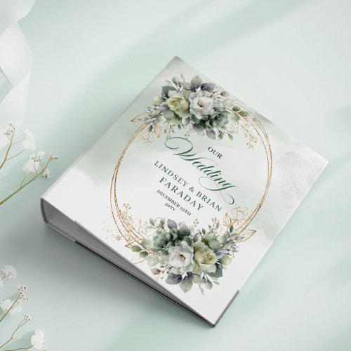 Boho Elegance Sage Green Eucalyptus Wedding Memory 3 Ring Binder