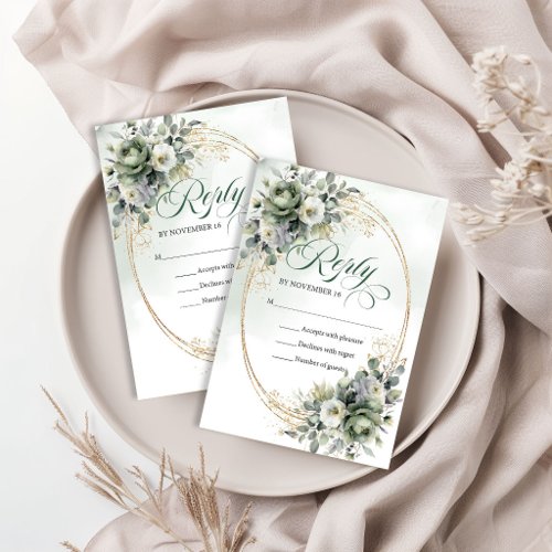 Boho Elegance Watercolor Eucalyptus Greenery RSVP Card