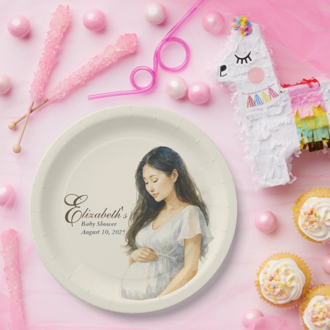 Boho Elegant  baby shower asian mom-to-be Paper Plates (Party)