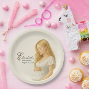 Boho Elegant  baby shower blonde mom-to-be Paper Plates