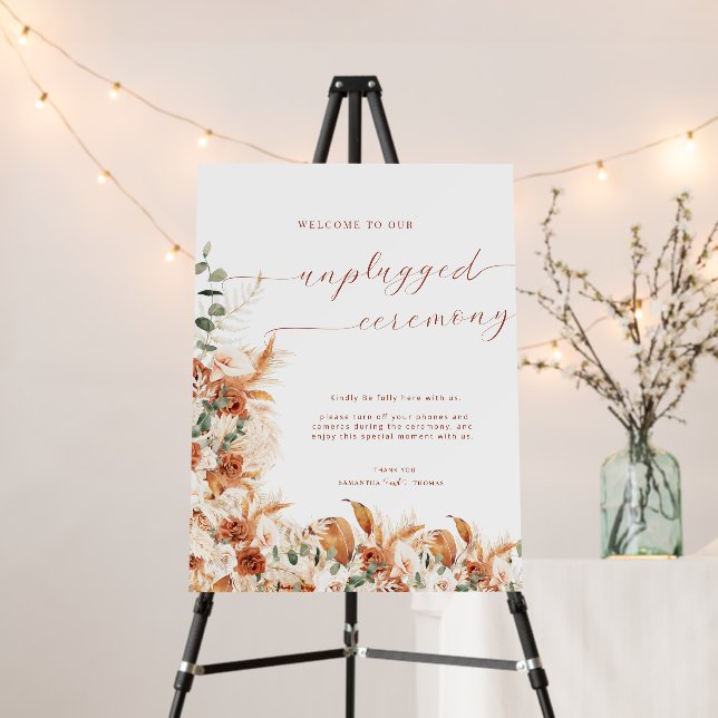 Boho Elegant Calligraphy Unplugged Wedding Sign (In Situ (Stand))