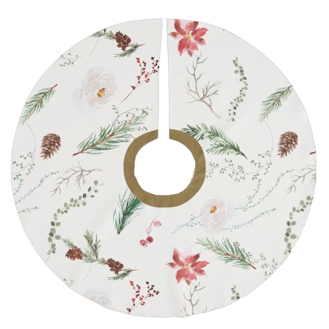 Boho Elegant Christmas Greenery Poinsettia Rustic Brushed Polyester Tree Skirt (Front)