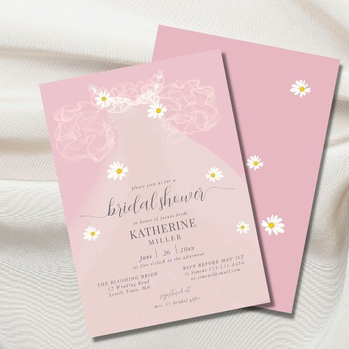 Boho Elegant Dress Daisy Pink Ruffle Bridal Shower Invitation