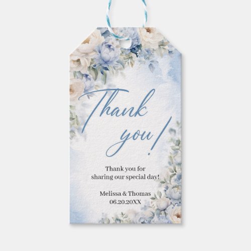 Boho Elegant Dusty Blue and Ivory Flowers wedding Gift Tags