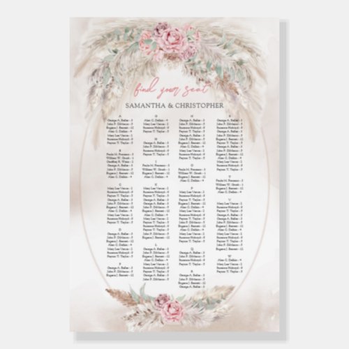 Boho elegant dusty rose pampas sage alphabetical foam board