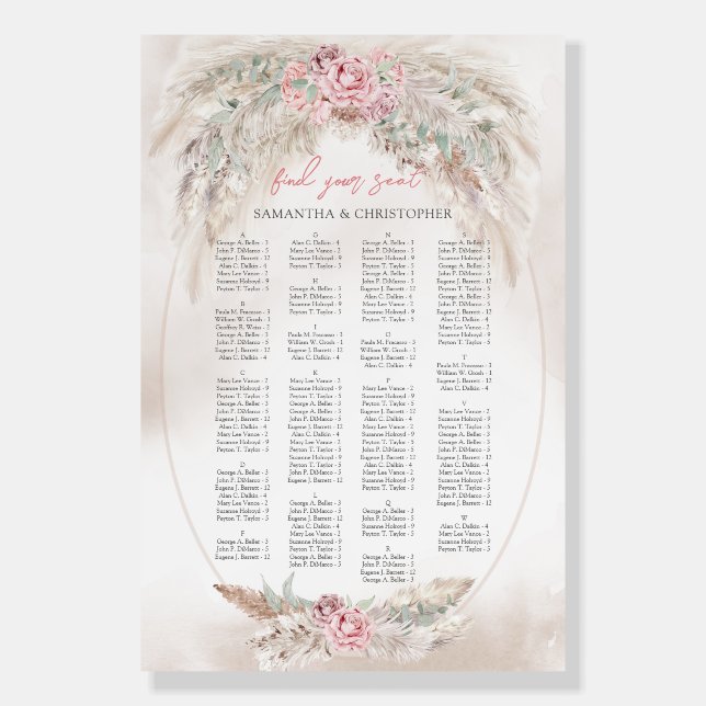 Boho elegant dusty rose pampas sage alphabetical foam board (Front)