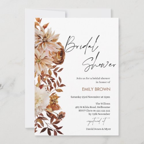 Boho Elegant Fall Modern Bridal Shower  Invitation