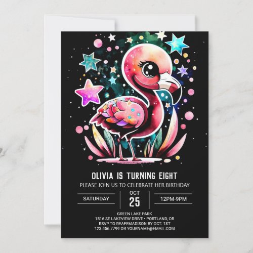 Boho Elegant Flamingo Birthday Invitation