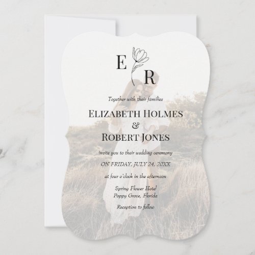Boho Elegant Floral Monogram Custom Photo Wedding  Invitation