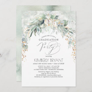 Boho Elegant Gold Glitter Greenery Graduation Invitation