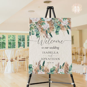 Boho Elegant Green Eucalyptus Pampas Grass Welcome Foam Board