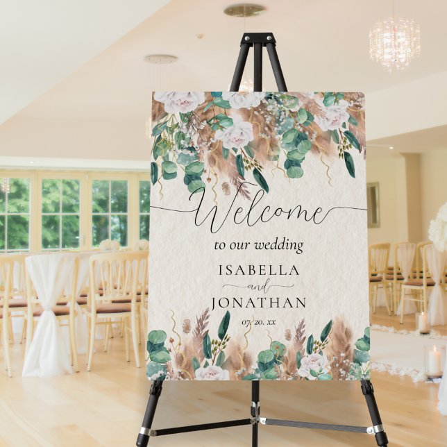 Boho Elegant Green Eucalyptus Pampas Grass Welcome Foam Board (Creator Uploaded)