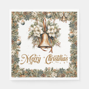 Boho Elegant greenery and Christmas gold bells Napkins