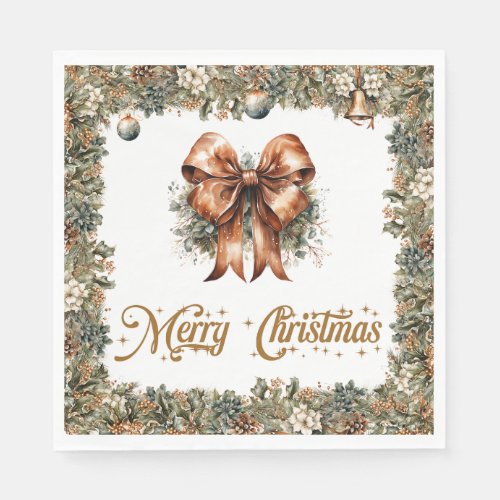 Boho Elegant greenery and gold Christmas ribbon Napkins