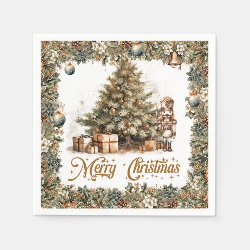 Boho Elegant greenery Christmas tree Nutcracker Napkins