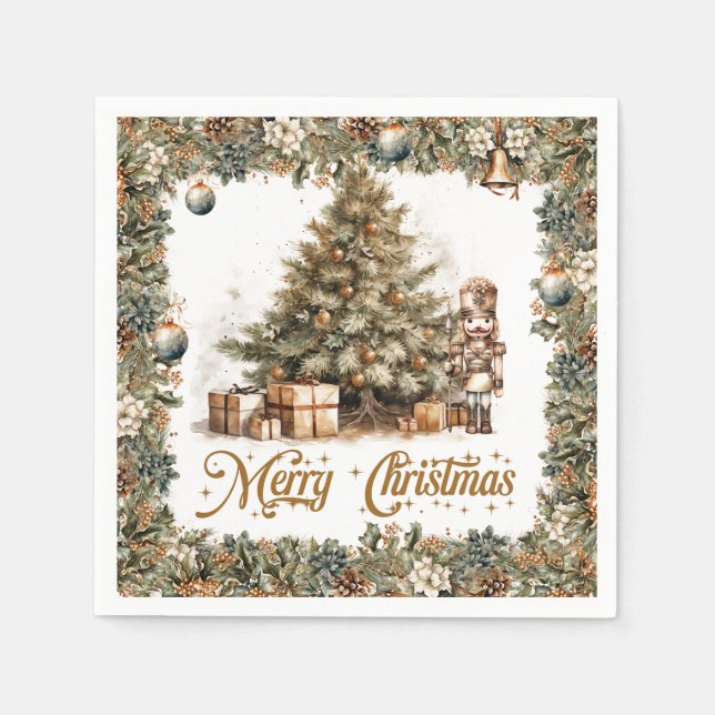 Boho Elegant greenery Christmas tree Nutcracker Napkins (Front)